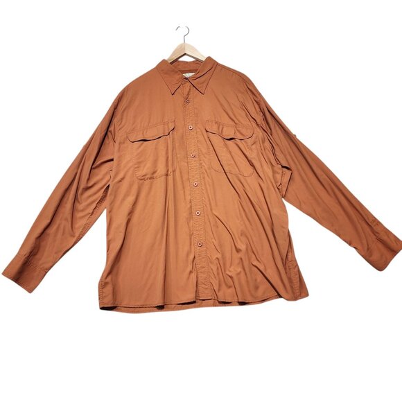 Cabelas Mens XL Button-Up Rust Orange Nylon Shirt UPF 30 Sun Outdoor Fishing - Picture 9 of 9